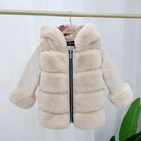 Thumbnail for Children's Cotton Coat Rex Rabbit Hooded Faux Fur Coat - InspiredGrabs.com