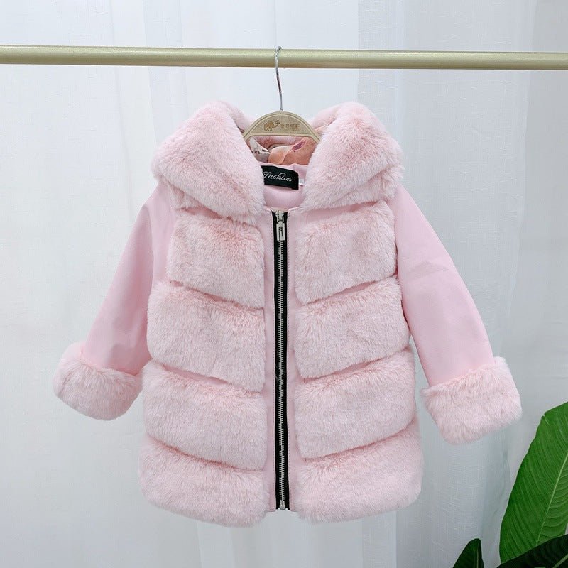 Children's Cotton Coat Rex Rabbit Hooded Faux Fur Coat - InspiredGrabs.com