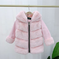 Thumbnail for Children's Cotton Coat Rex Rabbit Hooded Faux Fur Coat - InspiredGrabs.com