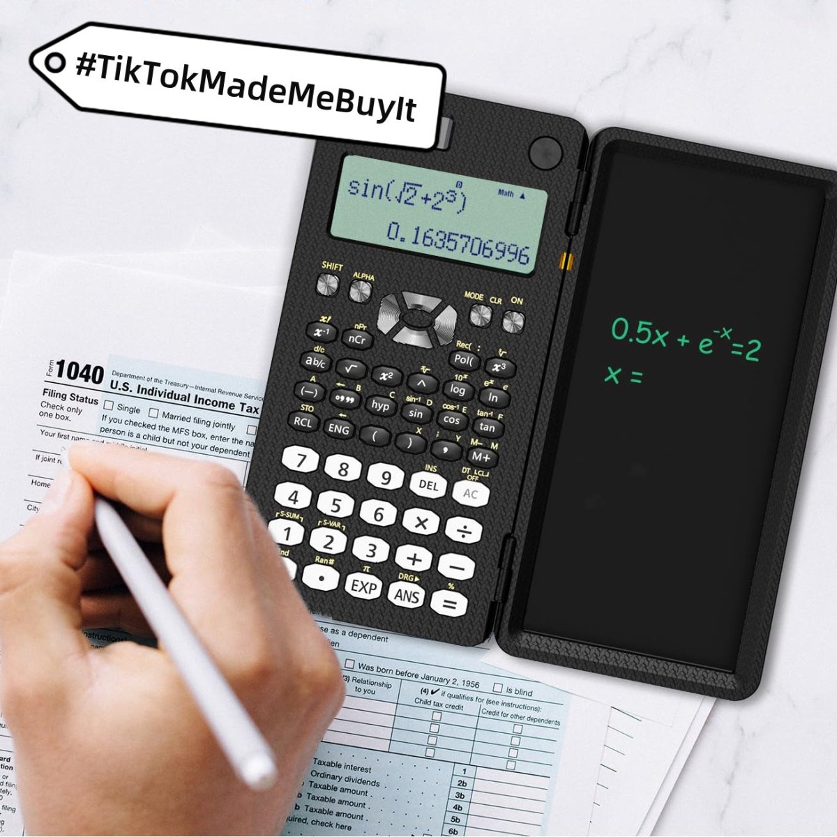 Dual-Function Foldable Scientific Calculator with Handwriting Tablet - Desktop Learning Tool - InspiredGrabs.com