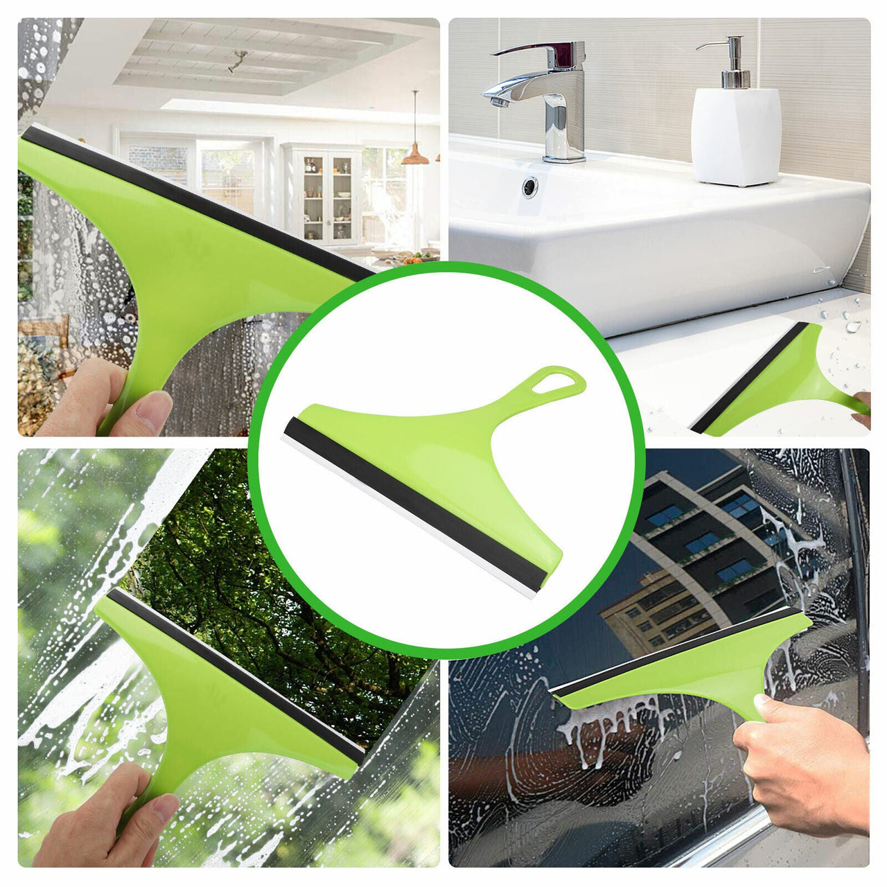 3X Glass Window Wiper Cleaner Squeegee Shower Screen Mirror Home Car Blade Brush Simple Green Car Glass Window Cleaner Wiper Cleaner Household Cleaning Brush Window Cleaning Tools - InspiredGrabs.com