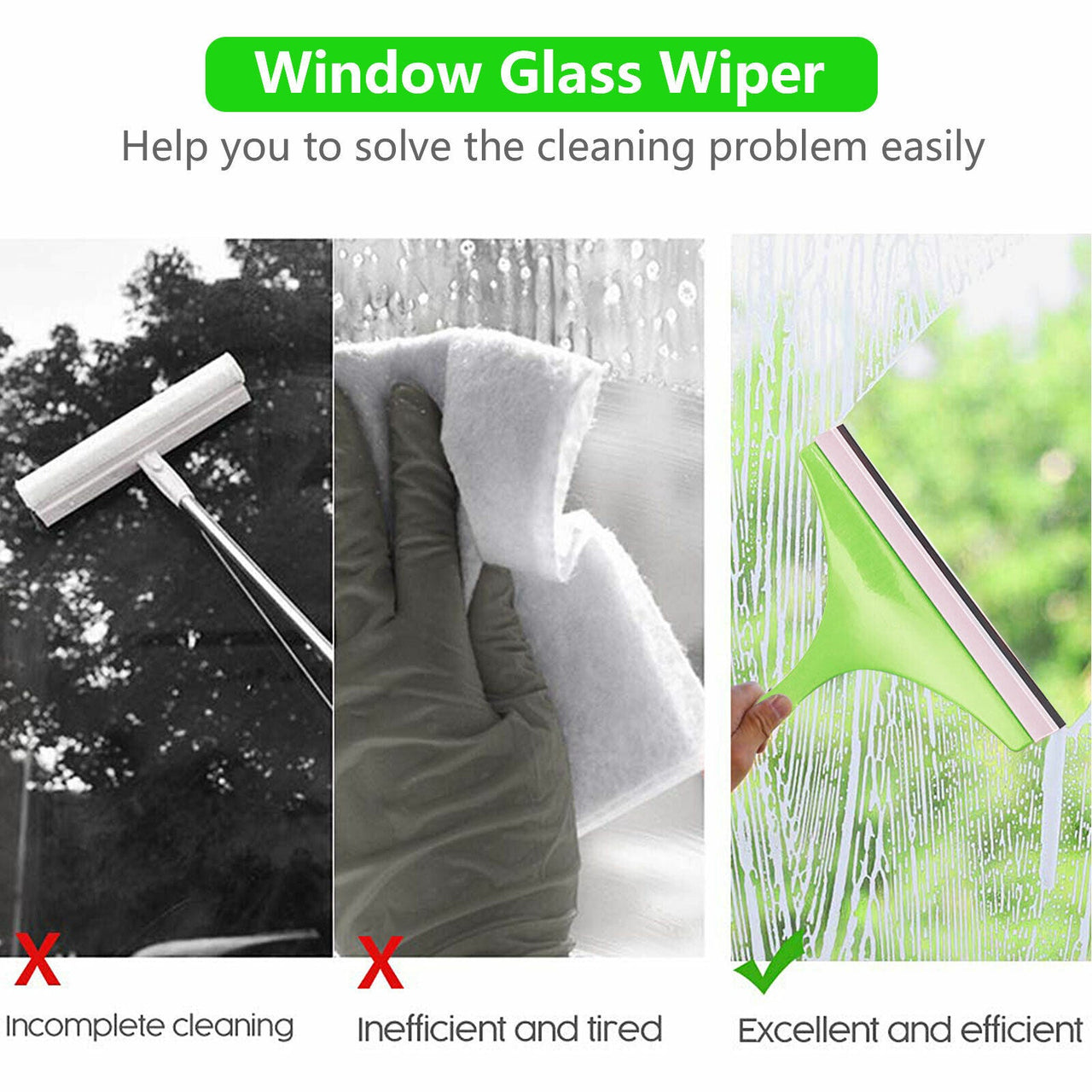 3X Glass Window Wiper Cleaner Squeegee Shower Screen Mirror Home Car Blade Brush Simple Green Car Glass Window Cleaner Wiper Cleaner Household Cleaning Brush Window Cleaning Tools - InspiredGrabs.com