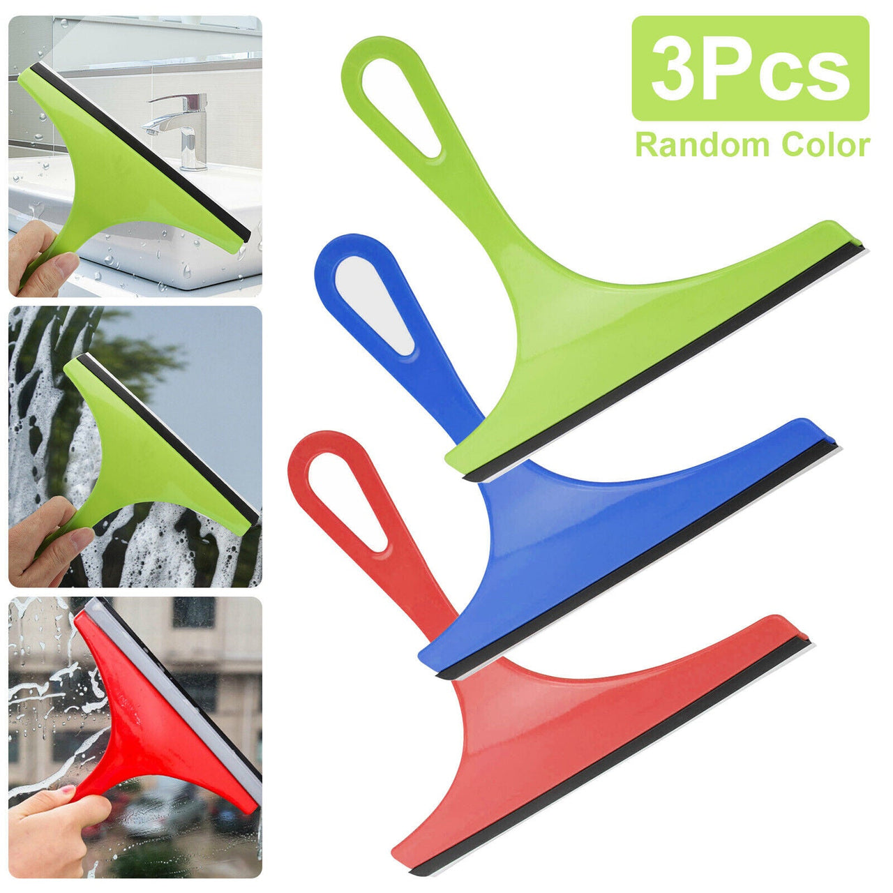 3X Glass Window Wiper Cleaner Squeegee Shower Screen Mirror Home Car Blade Brush Simple Green Car Glass Window Cleaner Wiper Cleaner Household Cleaning Brush Window Cleaning Tools - InspiredGrabs.com