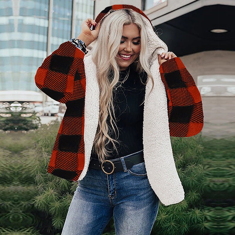 Fashion Plaid Double-Sided Wear Mid-length Plush Jacket - InspiredGrabs.com