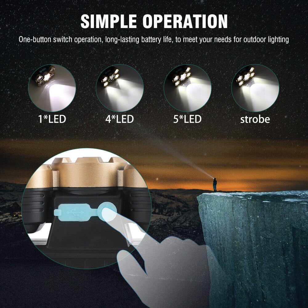 5 LED Headlamp Head Torch USB Rechargeable Head Lamp Light Headlight Flashlight - InspiredGrabs.com