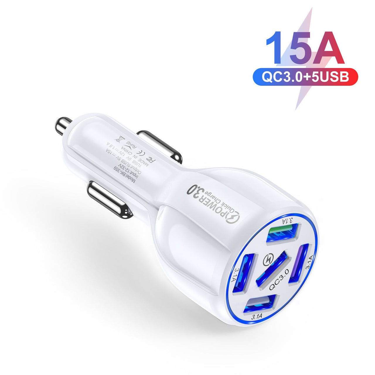 Five-port 15A QC3.0 5USB Car Charger Fast Charge Car Charger One For Five Mobile Phone Car Charger - InspiredGrabs.com