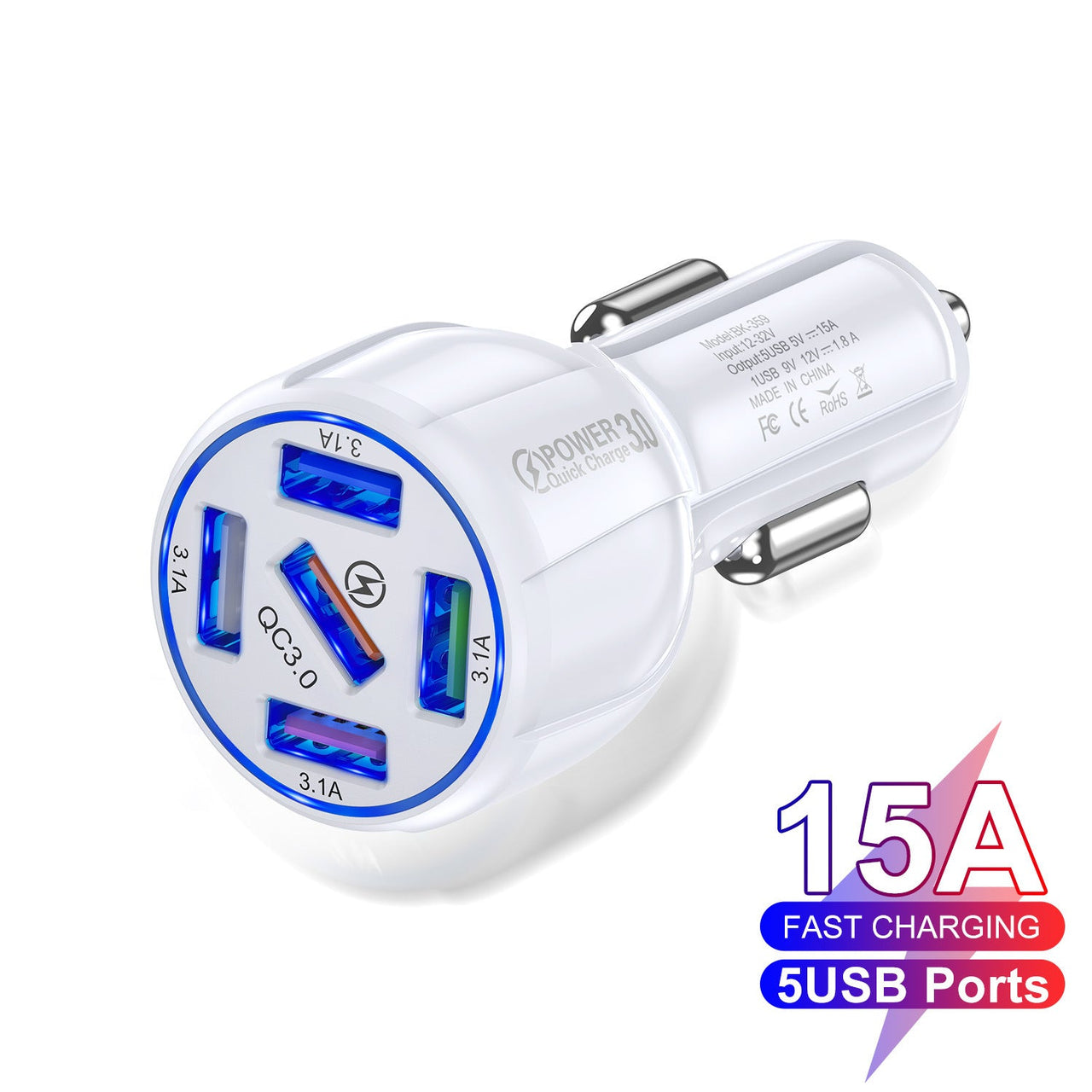 Five-port 15A QC3.0 5USB Car Charger Fast Charge Car Charger One For Five Mobile Phone Car Charger - InspiredGrabs.com