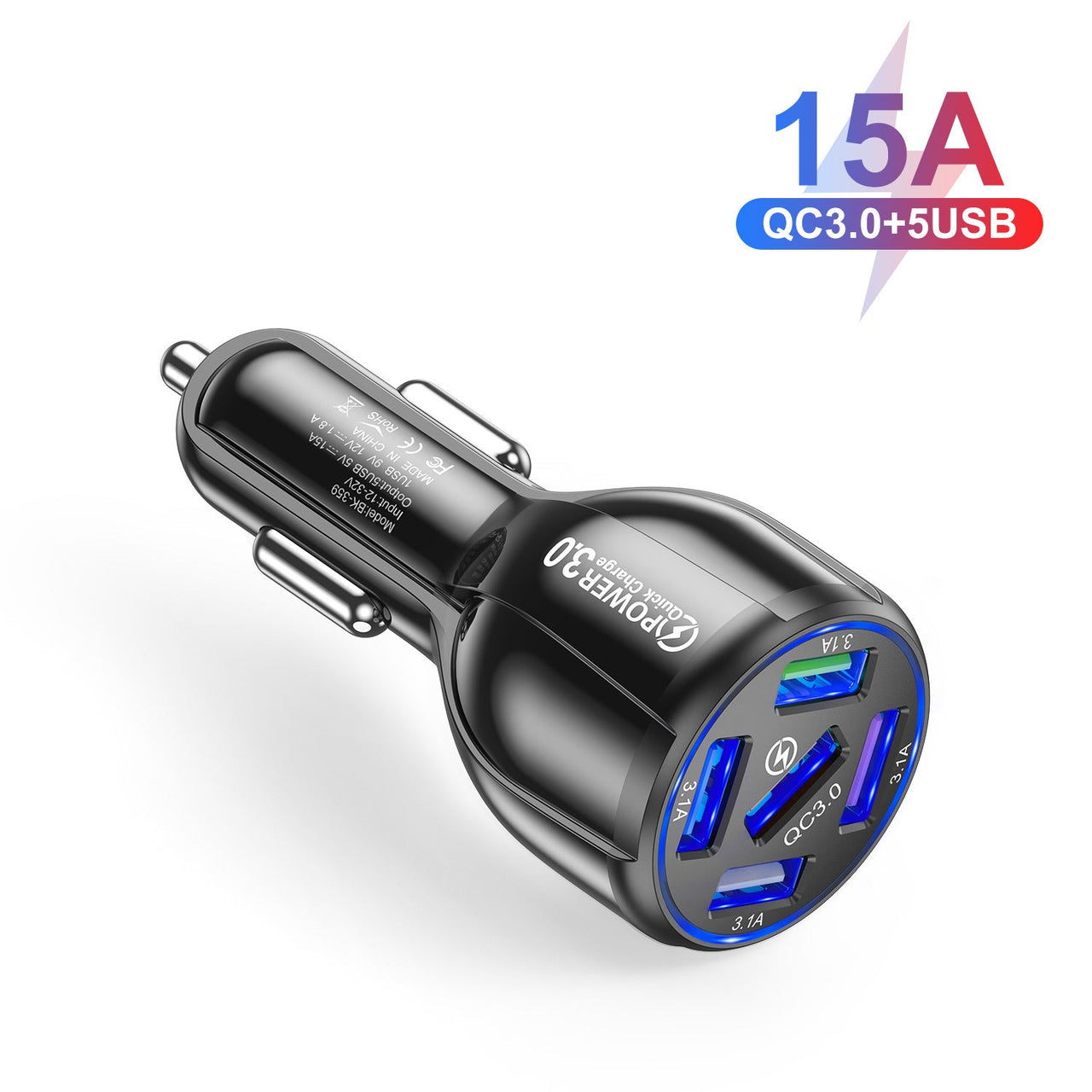 Five-port 15A QC3.0 5USB Car Charger Fast Charge Car Charger One For Five Mobile Phone Car Charger - InspiredGrabs.com