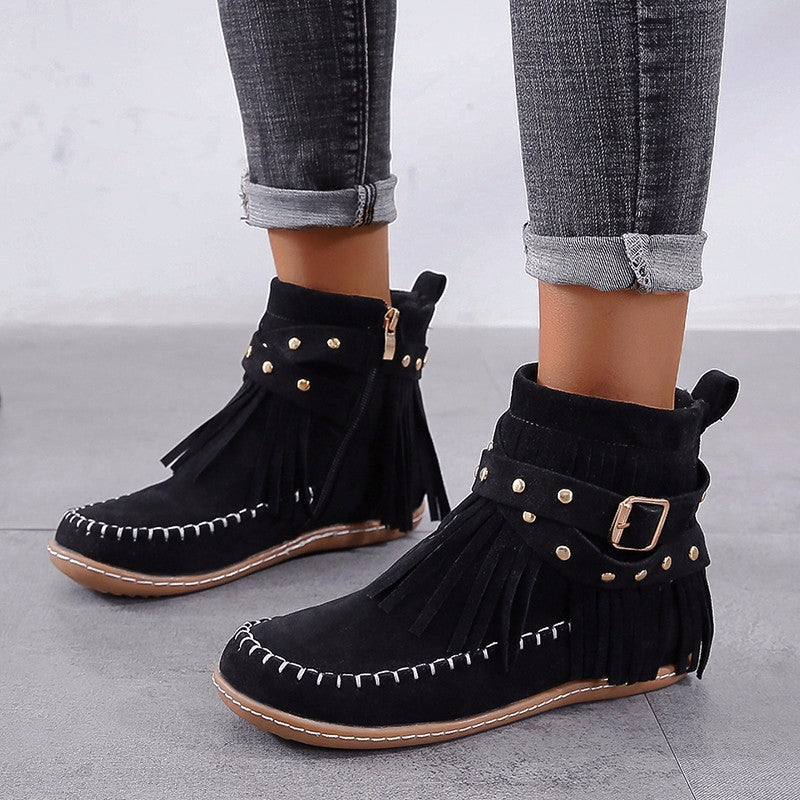 Flat Bottomed Round Head Side Zipper Boots - InspiredGrabs.com