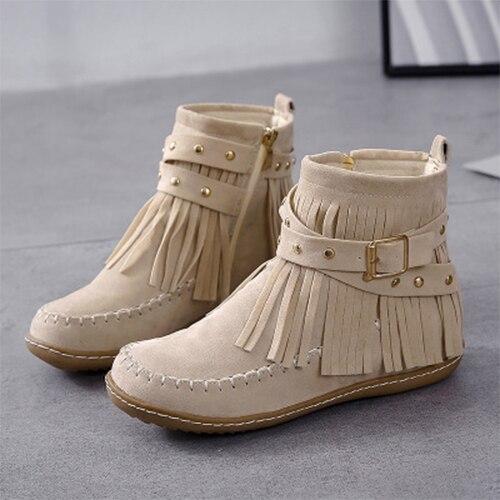 Flat Bottomed Round Head Side Zipper Boots - InspiredGrabs.com