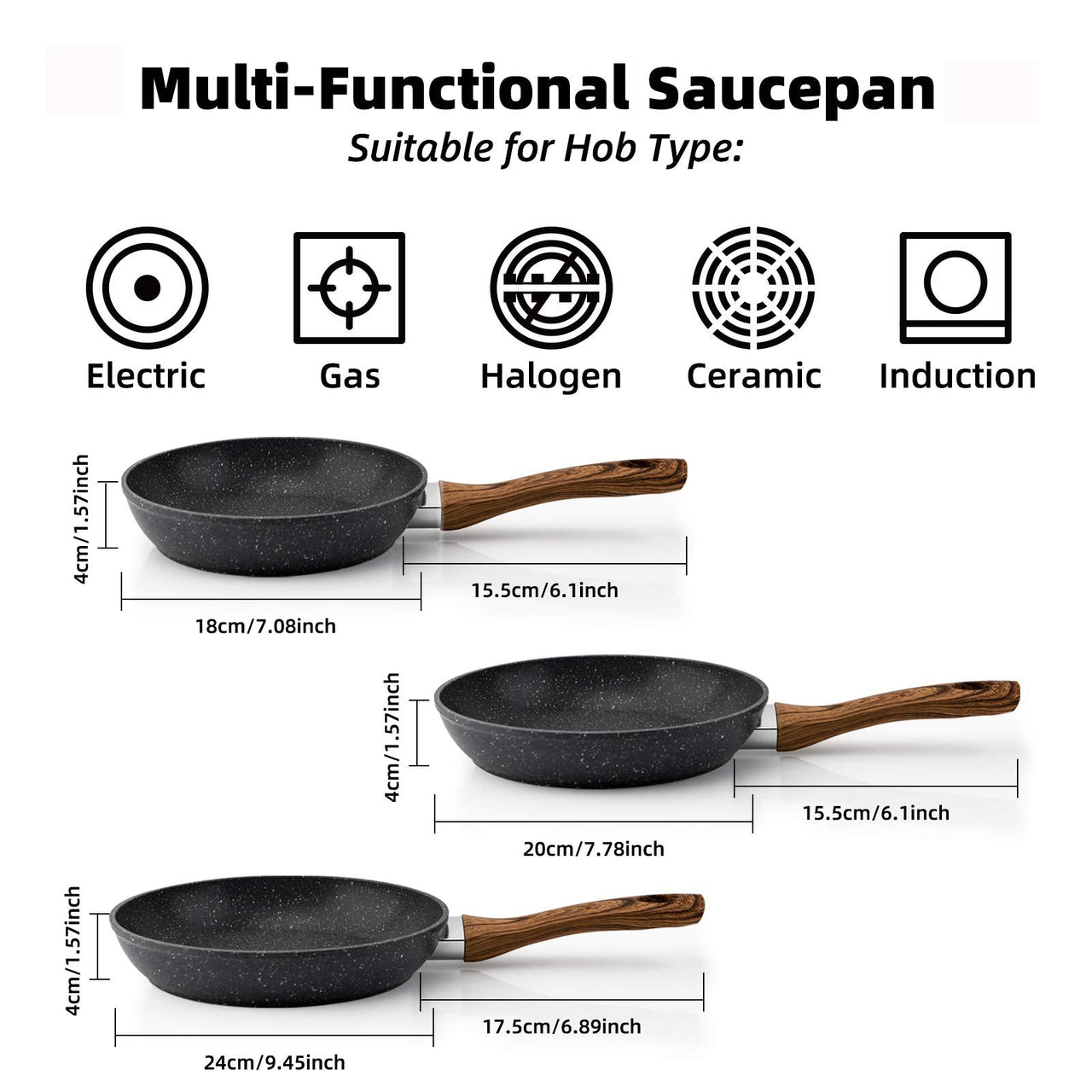 Frying Pan Set 3-Piece Nonstick Saucepan Woks Cookware Set, Heat-resistant Ergonomic Wood Effect Bakelite Handle Design, PFOA-free - InspiredGrabs.com