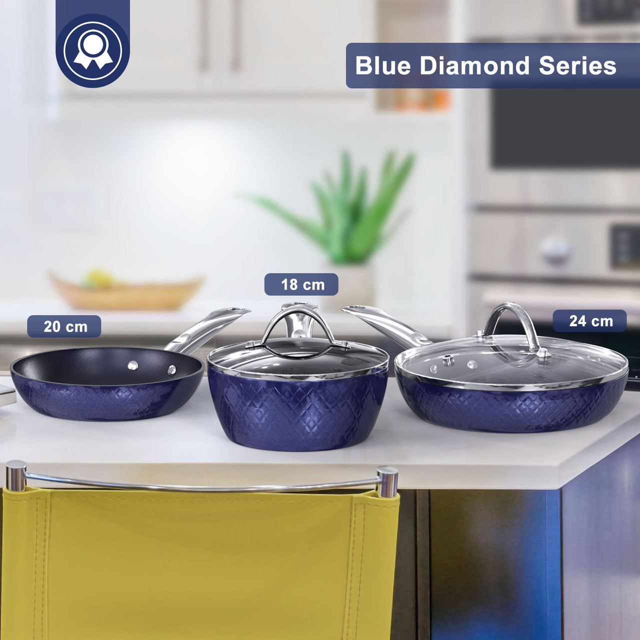 Frying Pan Sets Nonstick 3-Piece Blue 3D Diamond Cookware - InspiredGrabs.com