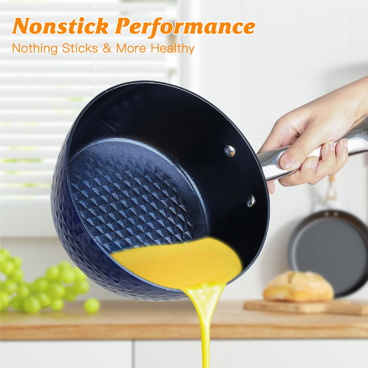 Frying Pan Sets Nonstick 3-Piece Blue 3D Diamond Cookware - InspiredGrabs.com