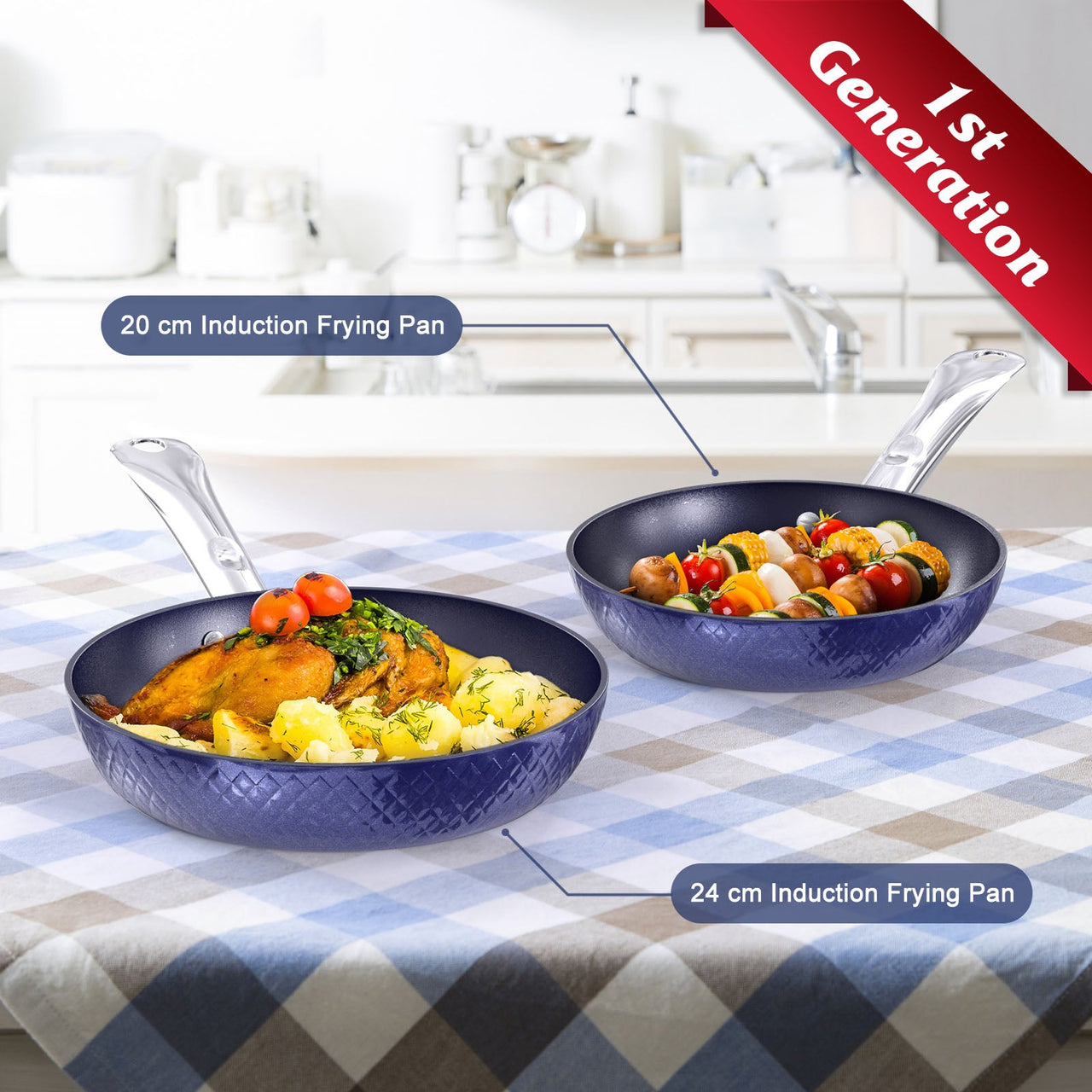 Frying Pan Sets Nonstick 3-Piece Blue 3D Diamond Cookware - InspiredGrabs.com