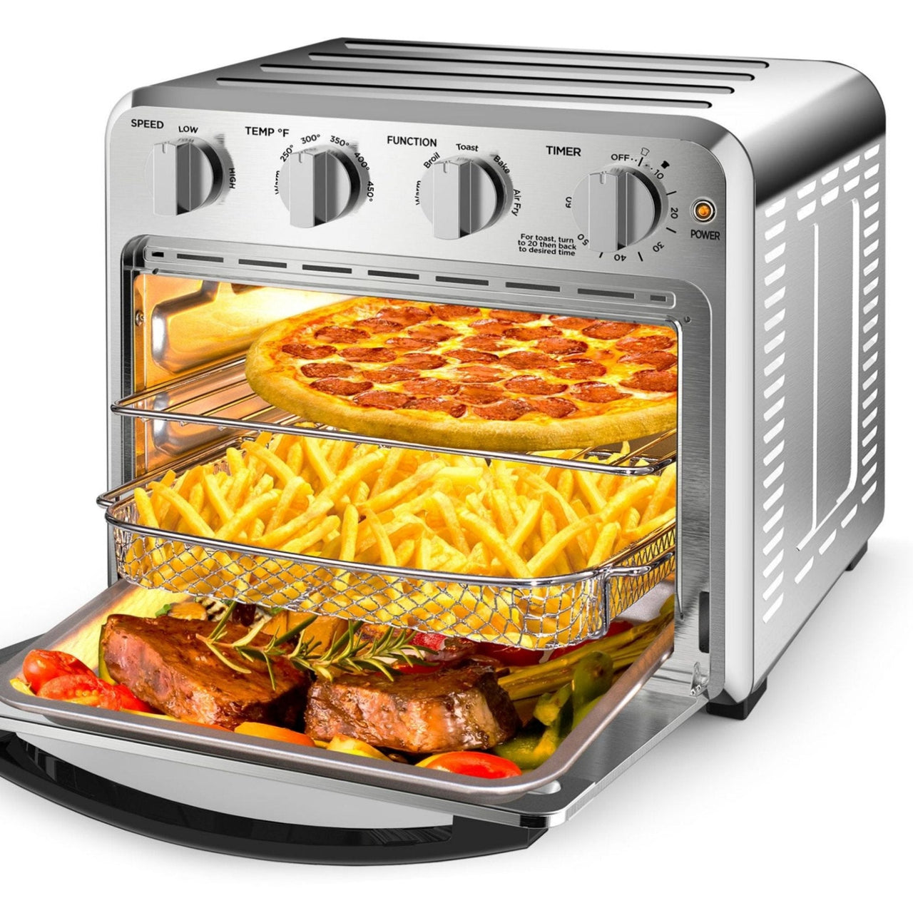 Geek Chef Air Fryer Toaster Oven Combo 4-Slice Toaster Convection Air Fryer Oven Warm, Broil Toast   Bake   Air Fry Oil-free  Accessories Included Stainless Steel Silver 16QT - InspiredGrabs.com