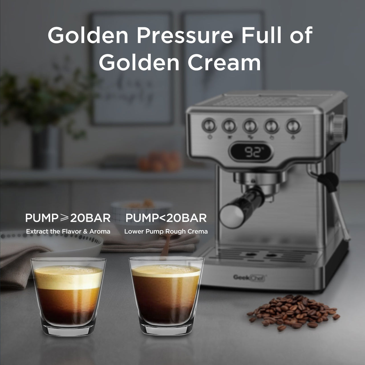 Geek Chef Espresso Machine, 20 Bar Espresso Machine with Milk Frother for Latte, Cappuccino, Macchiato, for Home Espresso Maker, 1.8L Water Tank, Stainless Steel - InspiredGrabs.com