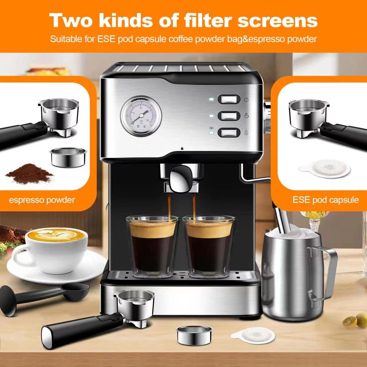 Geek Chef Espresso Machine, Espresso and Cappuccino Latte Maker 20 Bar Coffee Machine Compatible with ESE POD Capsules Filter&Milk Frother Steam Wand, 950W, 1.5L Water Tank - InspiredGrabs.com