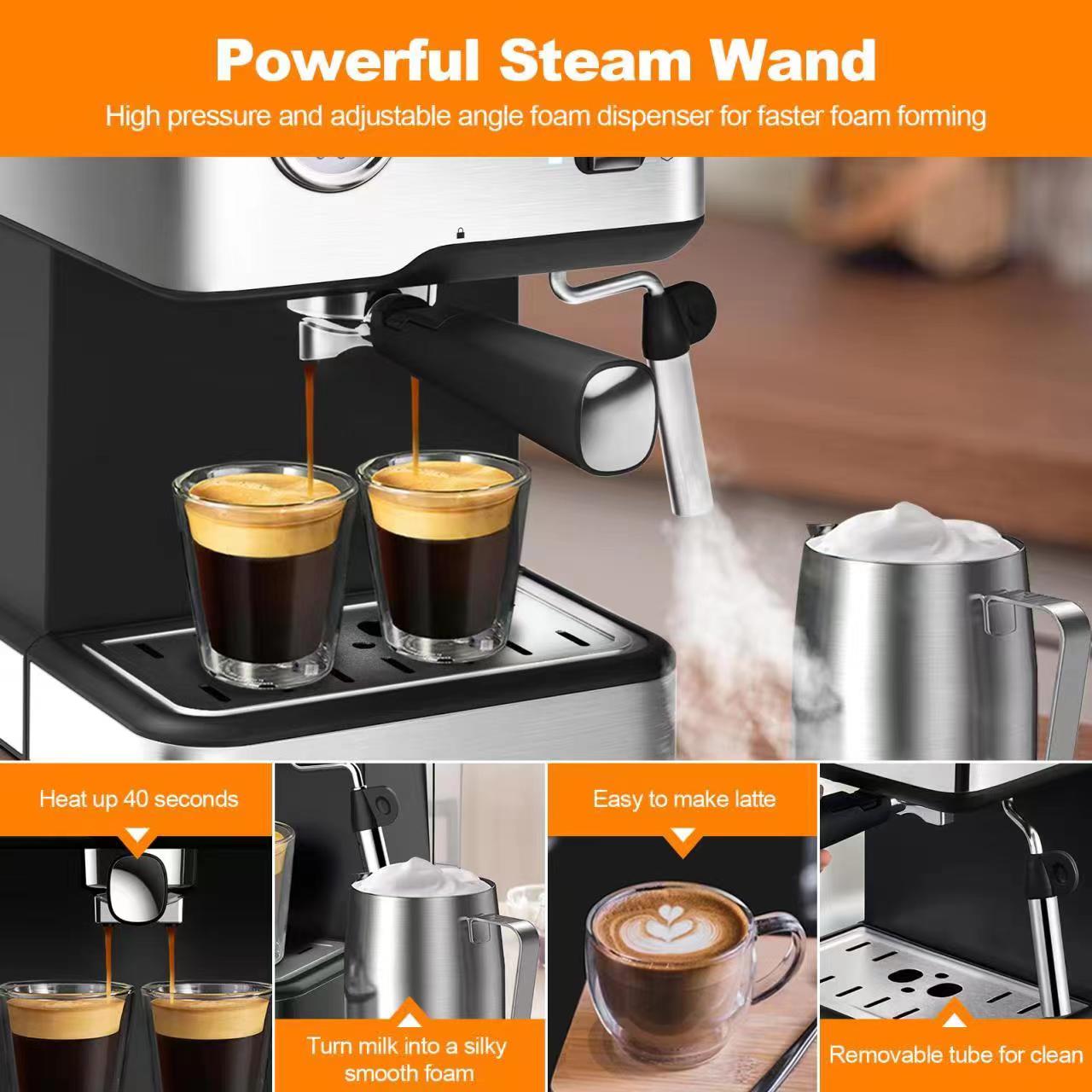 Geek Chef Espresso Machine, Espresso and Cappuccino Latte Maker 20 Bar Coffee Machine Compatible with ESE POD Capsules Filter&Milk Frother Steam Wand, 950W, 1.5L Water Tank - InspiredGrabs.com