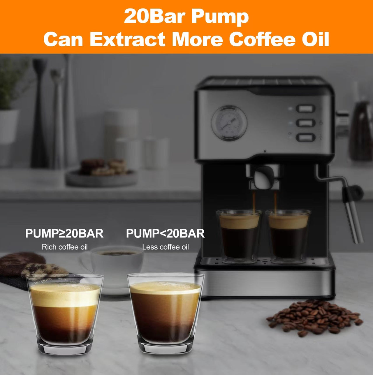 Geek Chef Espresso Machine, Espresso and Cappuccino Latte Maker 20 Bar Coffee Machine Compatible with ESE POD Capsules Filter&Milk Frother Steam Wand, 950W, 1.5L Water Tank - InspiredGrabs.com