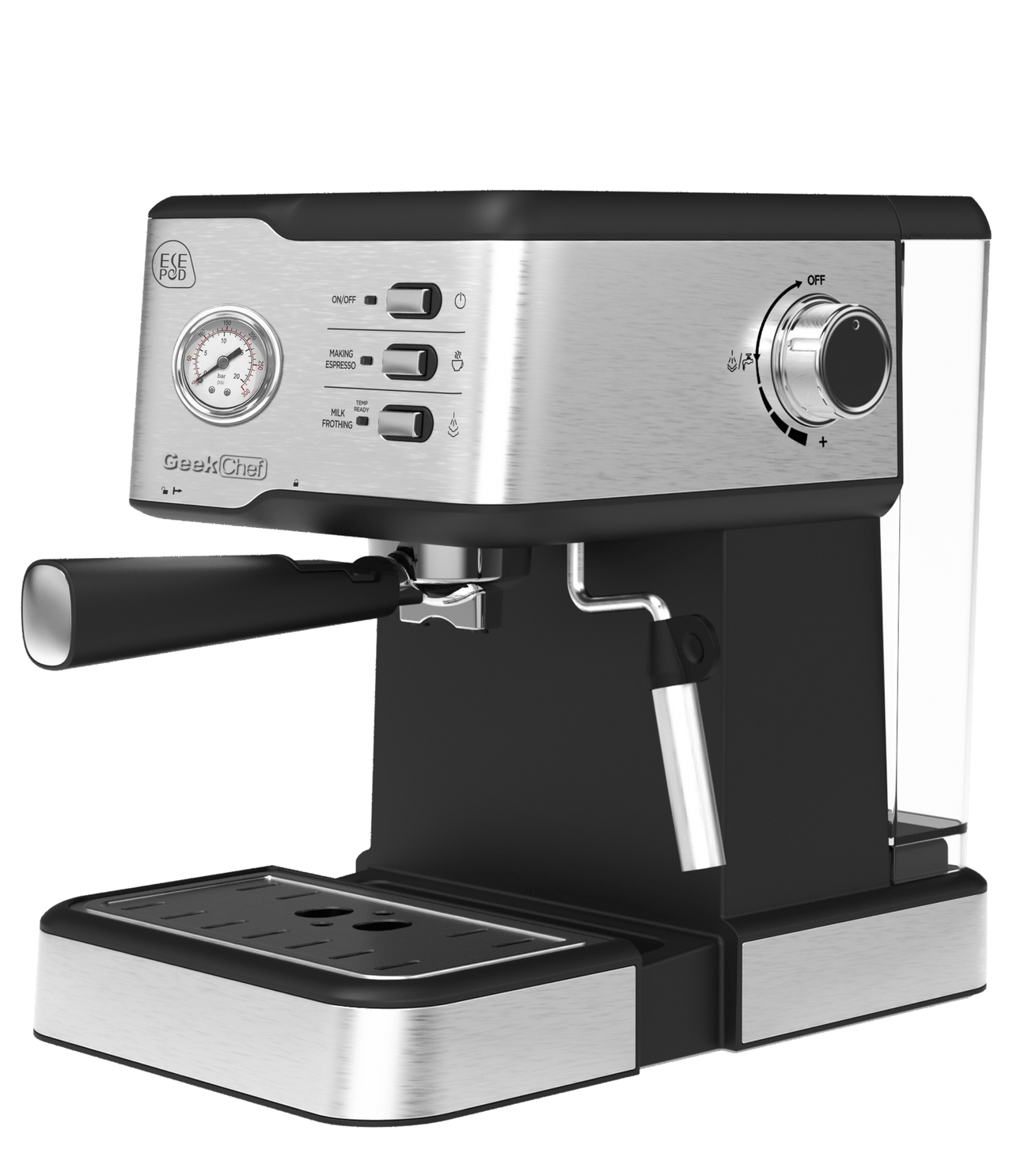 Geek Chef Espresso Machine, Espresso and Cappuccino Latte Maker 20 Bar Coffee Machine Compatible with ESE POD Capsules Filter&Milk Frother Steam Wand, 950W, 1.5L Water Tank - InspiredGrabs.com