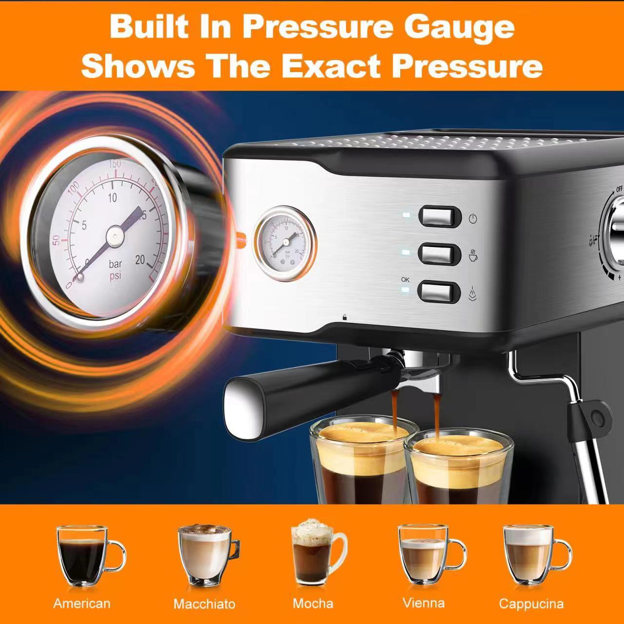 Geek Chef Espresso Machine, Espresso and Cappuccino Latte Maker 20 Bar Coffee Machine Compatible with ESE POD Capsules Filter&Milk Frother Steam Wand, 950W, 1.5L Water Tank - InspiredGrabs.com