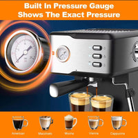 Thumbnail for Geek Chef Espresso Machine, Espresso and Cappuccino Latte Maker 20 Bar Coffee Machine Compatible with ESE POD Capsules Filter&Milk Frother Steam Wand, 950W, 1.5L Water Tank - InspiredGrabs.com