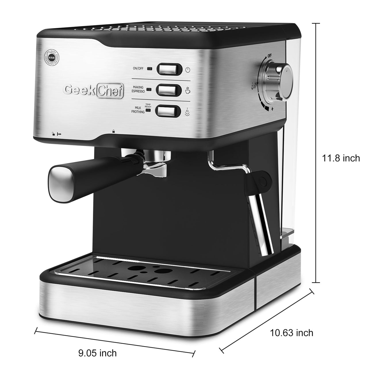 Geek Chef Espresso Machine, Espresso&Cappuccino Latte Maker 20 Bar Coffee Machine Compatible with ESE POD Capsules Filter&Milk Frother Steam Wand, 950W, 1.5L Water Tank - InspiredGrabs.com