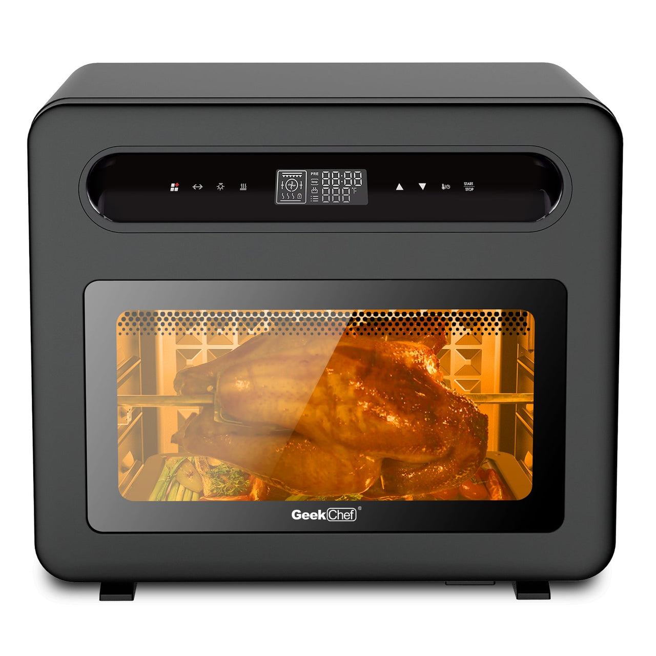 Geek Chef Steam Air Fryer Toast Oven Combo, 26-QT Steam Convection Oven Countertop, 50 Cooking Presets, with 6 Slice Toast, 12-In Pizza, Black Stainless Steel - InspiredGrabs.com