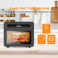 Thumbnail for Geek Chef Steam Air Fryer Toast Oven Combo, 26-QT Steam Convection Oven Countertop, 50 Cooking Presets, with 6 Slice Toast, 12-In Pizza, Black Stainless Steel - InspiredGrabs.com