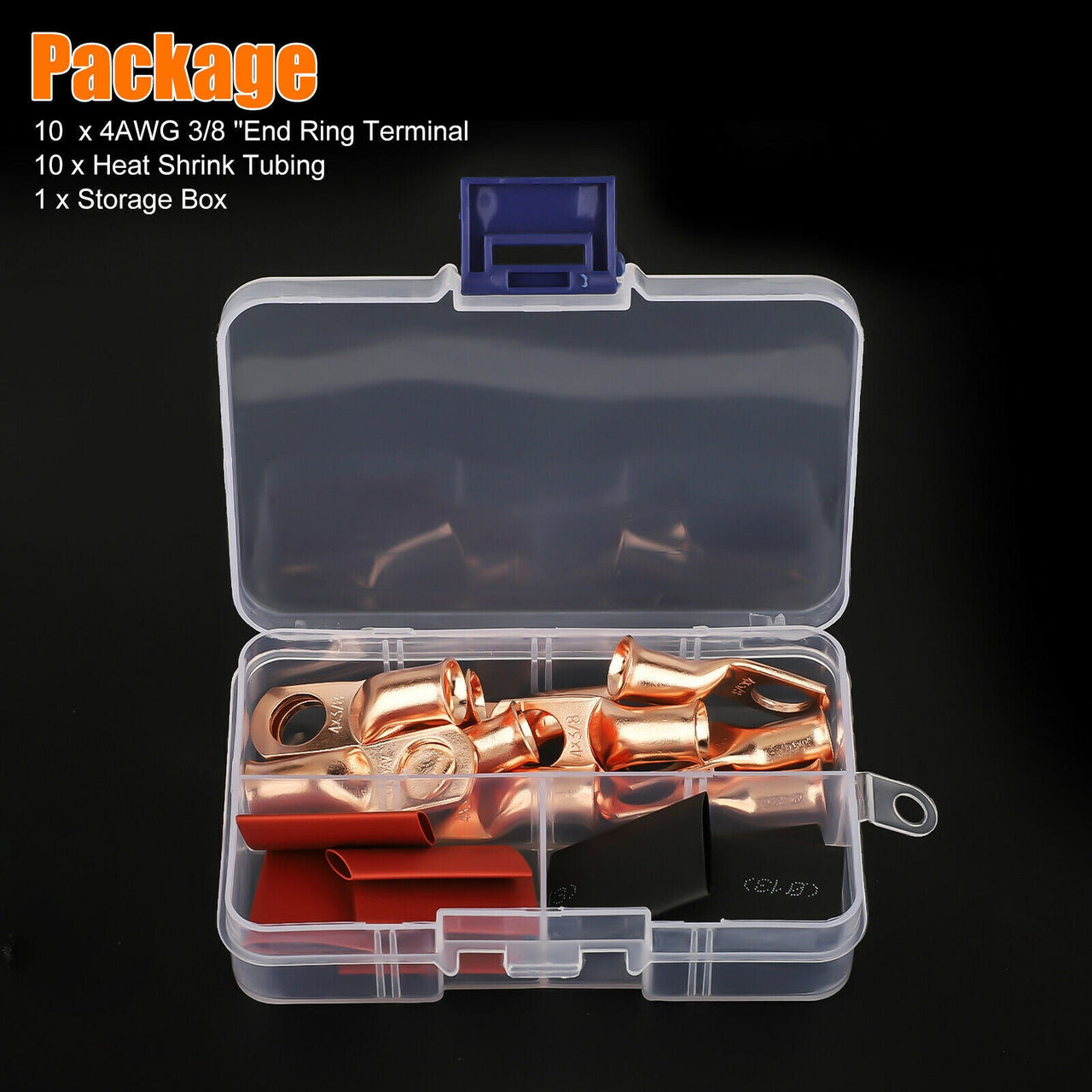 20pcs 4 AWG Gauge Copper Lugs w/ BLACK & RED Heat Shrink End Ring Terminals Wire by KTATMARKETING - InspiredGrabs.com