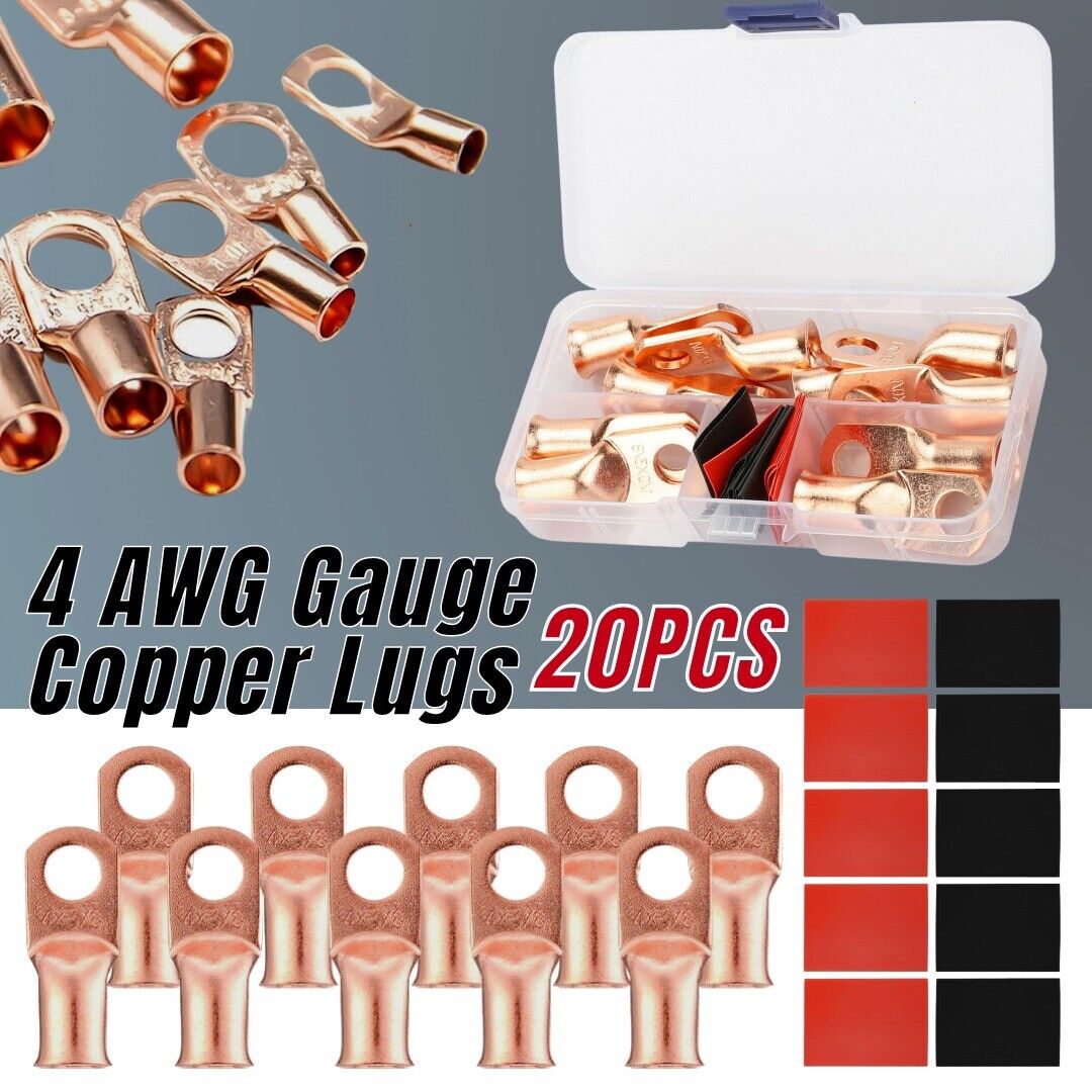 20pcs 4 AWG Gauge Copper Lugs w/ BLACK & RED Heat Shrink End Ring Terminals Wire by KTATMARKETING - InspiredGrabs.com