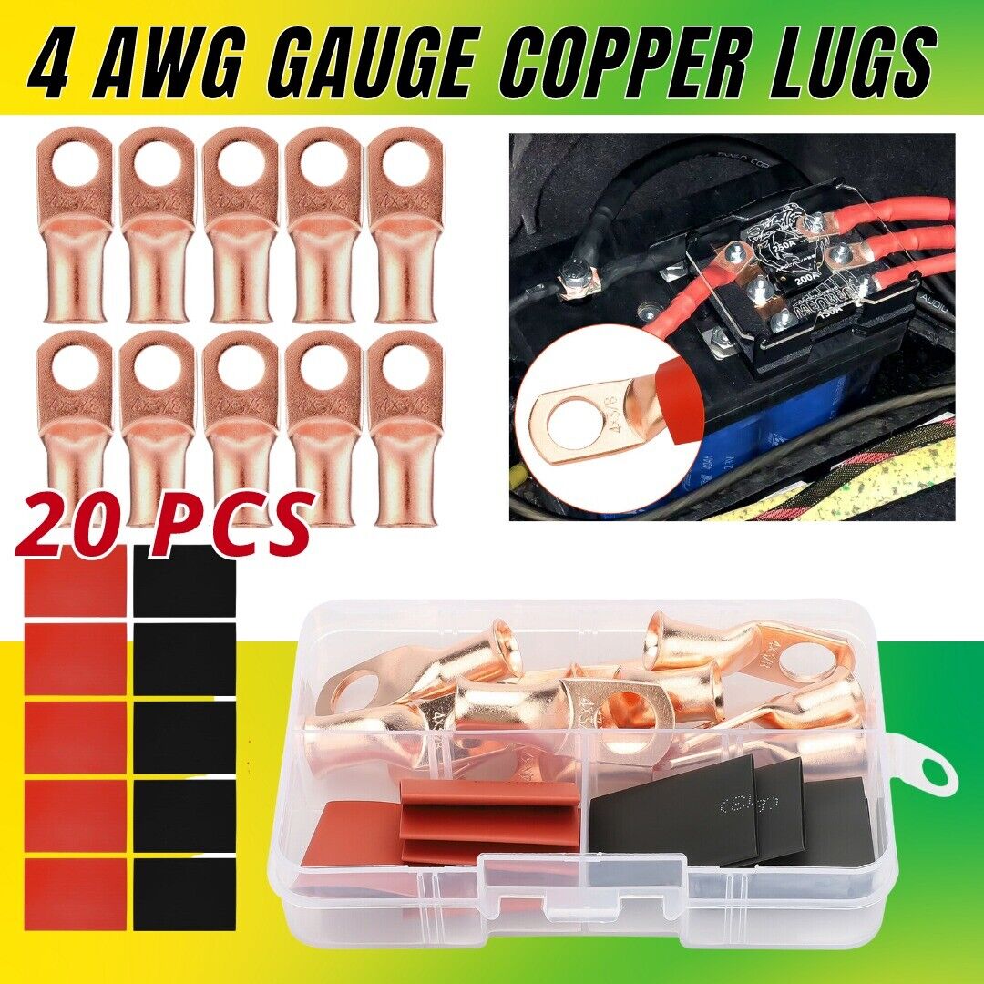 20pcs 4 AWG Gauge Copper Lugs w/ BLACK & RED Heat Shrink End Ring Terminals Wire by KTATMARKETING - InspiredGrabs.com