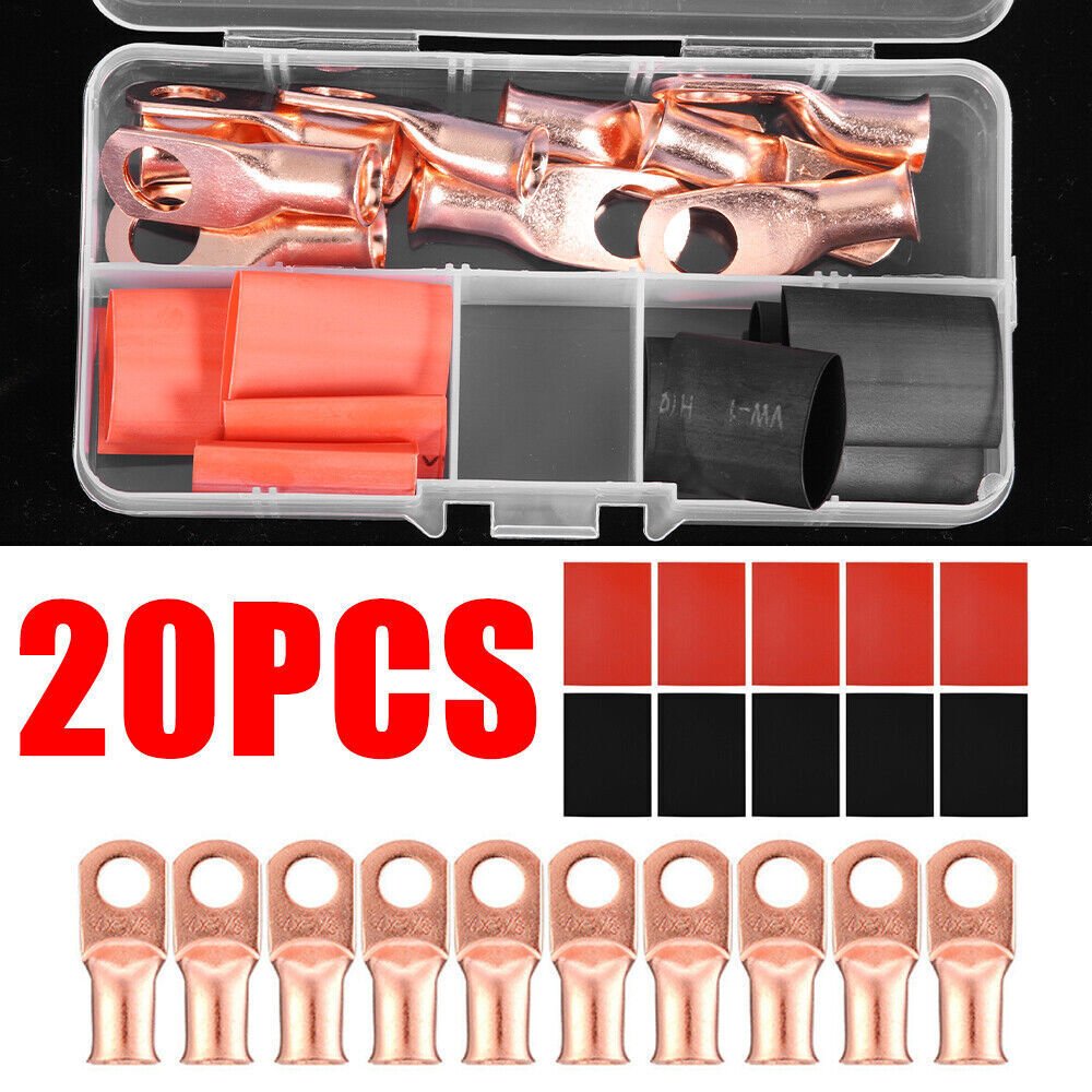 20pcs 4 AWG Gauge Copper Lugs w/ BLACK & RED Heat Shrink End Ring Terminals Wire by KTATMARKETING - InspiredGrabs.com