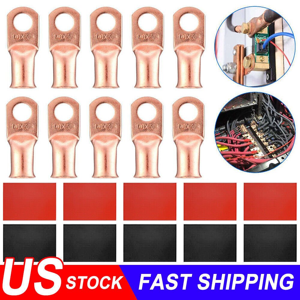 20pcs 4 AWG Gauge Copper Lugs w/ BLACK & RED Heat Shrink End Ring Terminals Wire by KTATMARKETING - InspiredGrabs.com