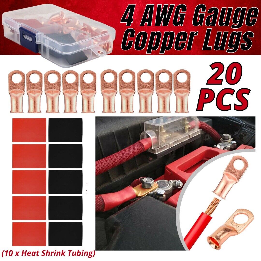 20pcs 4 AWG Gauge Copper Lugs w/ BLACK & RED Heat Shrink End Ring Terminals Wire by KTATMARKETING - InspiredGrabs.com