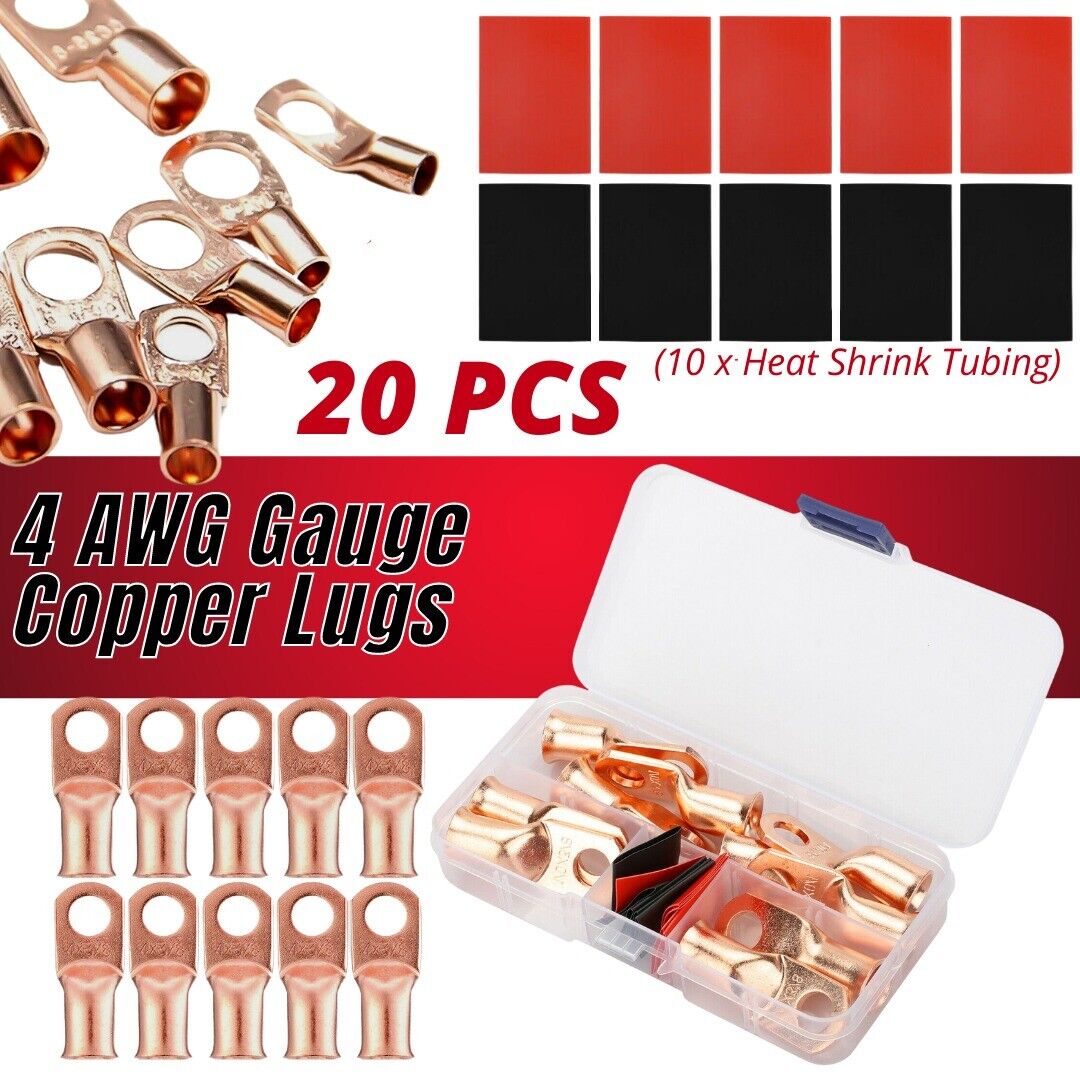 20pcs 4 AWG Gauge Copper Lugs w/ BLACK & RED Heat Shrink End Ring Terminals Wire by KTATMARKETING - InspiredGrabs.com