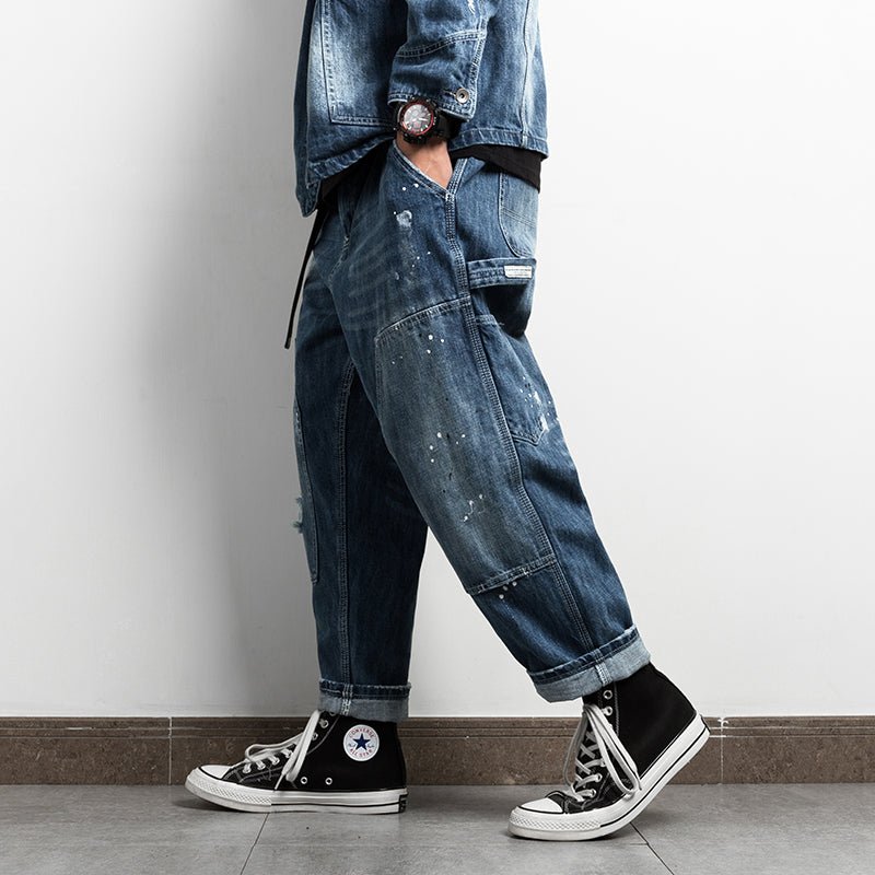 Get the coolest Japanese retro vibe now with our splash ink men's casual overalls! - InspiredGrabs.com