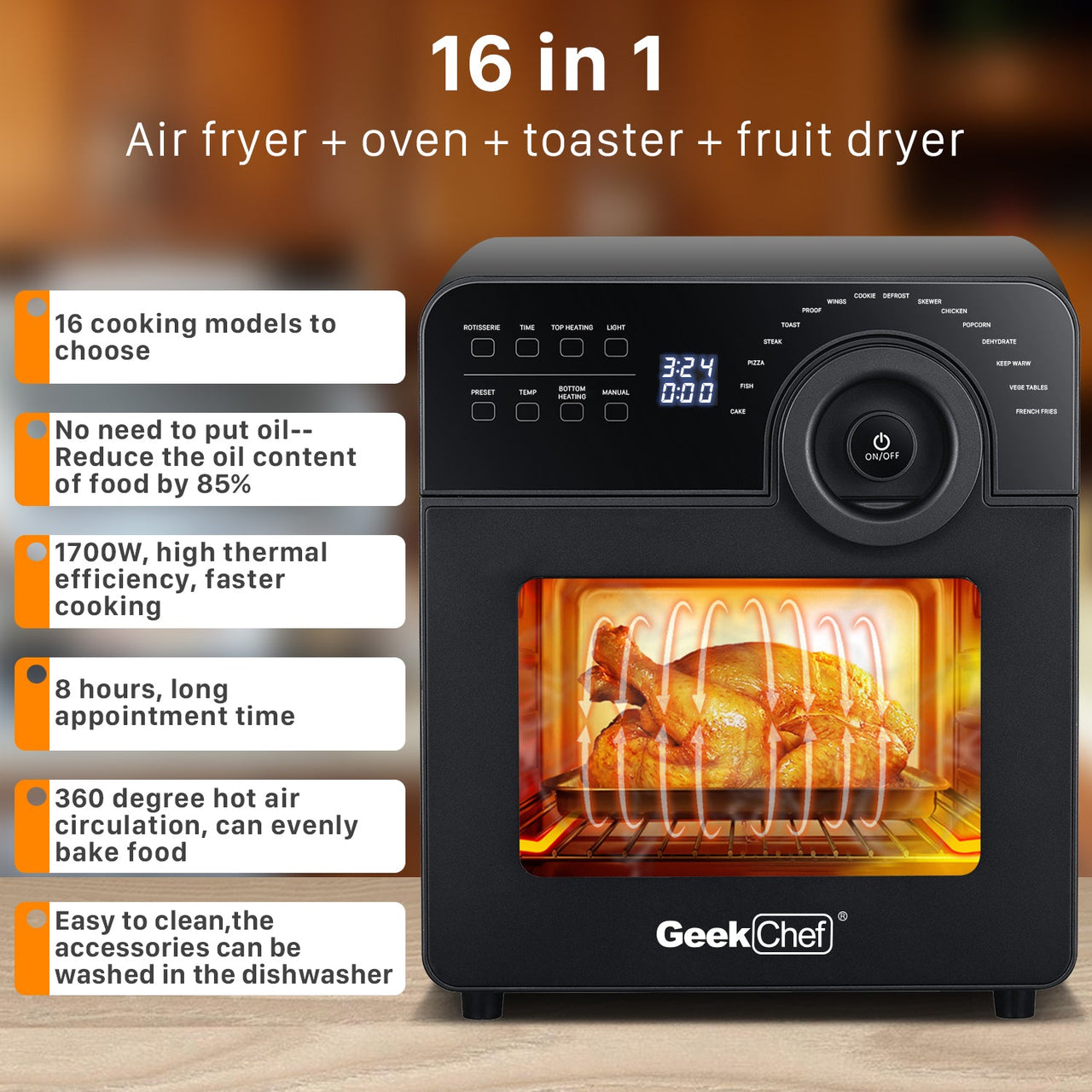 GRILL Reinigung Geek Chef Air Fryer Oven Toaster 4-Slice Toaster Convection Airfryer Countertop Oven, Roast, Reheat,Fry Oil-Free, 4 Accessories & Recipes Included 14.7 Quart - InspiredGrabs.com