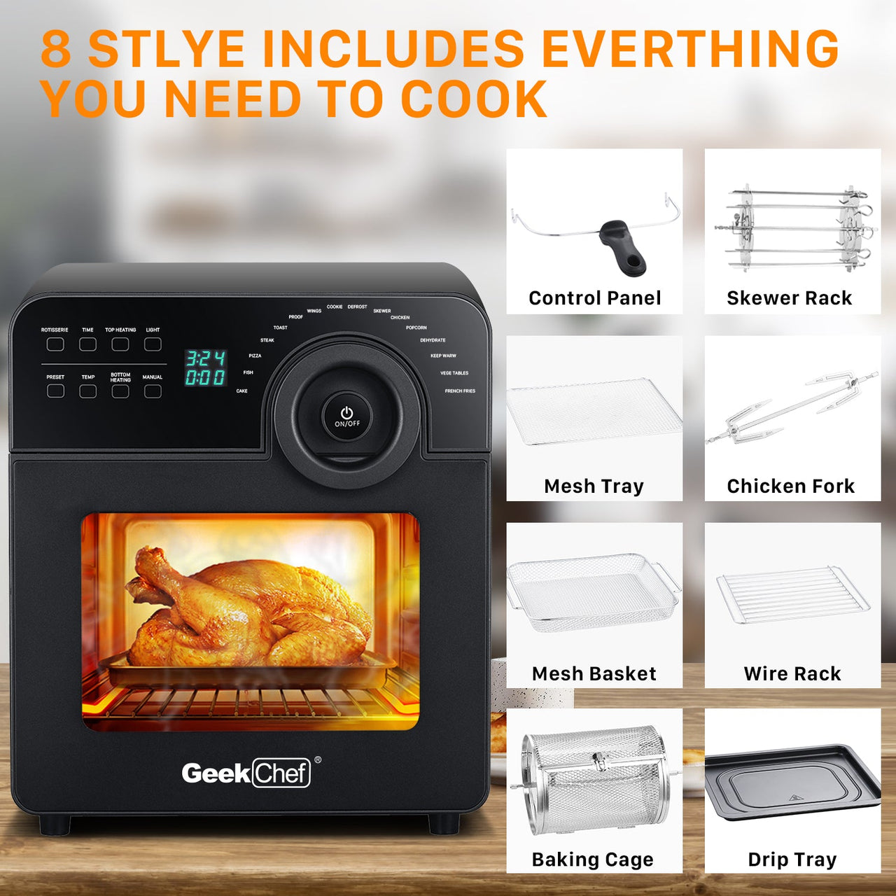 GRILL Reinigung Geek Chef Air Fryer Oven Toaster 4-Slice Toaster Convection Airfryer Countertop Oven, Roast, Reheat,Fry Oil-Free, 4 Accessories & Recipes Included 14.7 Quart - InspiredGrabs.com