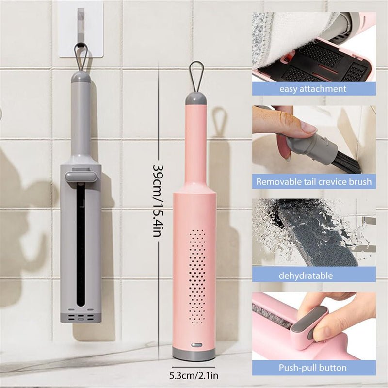 Hand-Free Rotating Mini Mop with Built-In Crevice Brush - Includes 2 Reusable Microfiber Pads for Wet and Dry Cleaning, Self-Wringing Flat Mop for Efficient Floor Care - InspiredGrabs.com