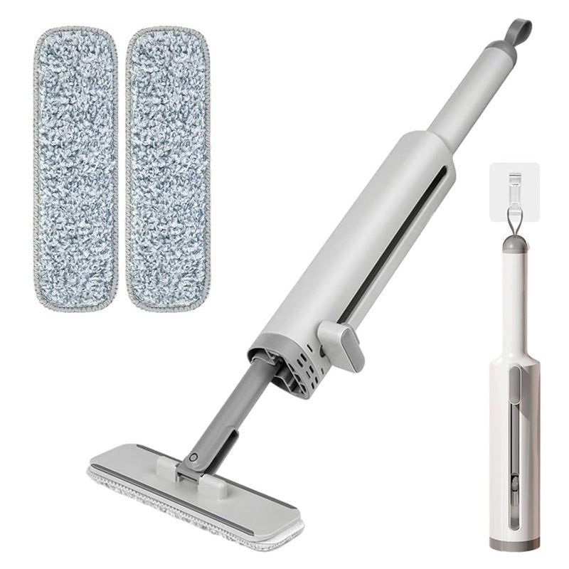 Hand-Free Rotating Mini Mop with Built-In Crevice Brush - Includes 2 Reusable Microfiber Pads for Wet and Dry Cleaning, Self-Wringing Flat Mop for Efficient Floor Care - InspiredGrabs.com