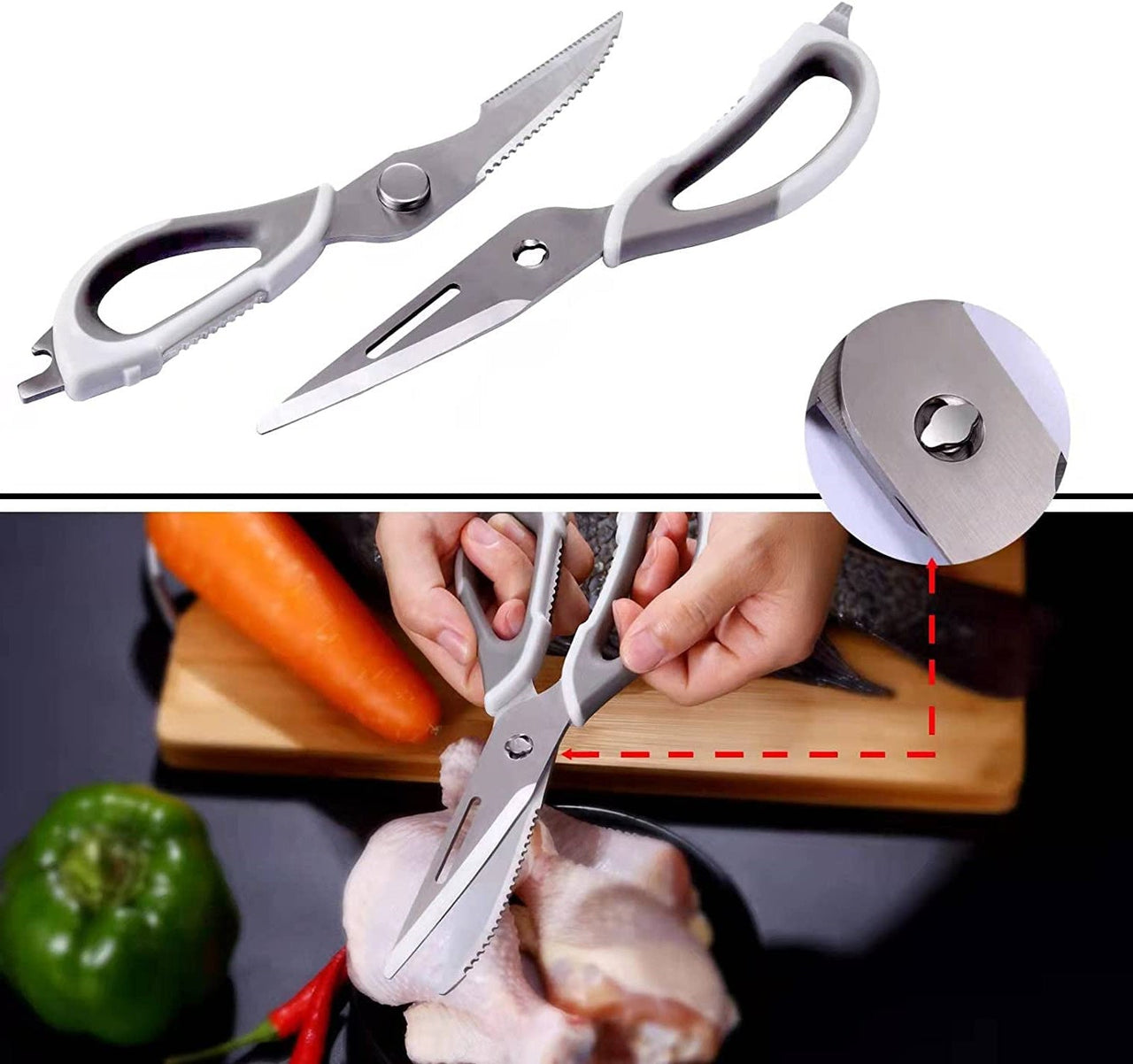 Heavy Duty Kitchen Scissors Kitchen Shears Come Apart Multi-function Stainless Steel Utility Food Cooking Scissors with Non-slip Handle - InspiredGrabs.com