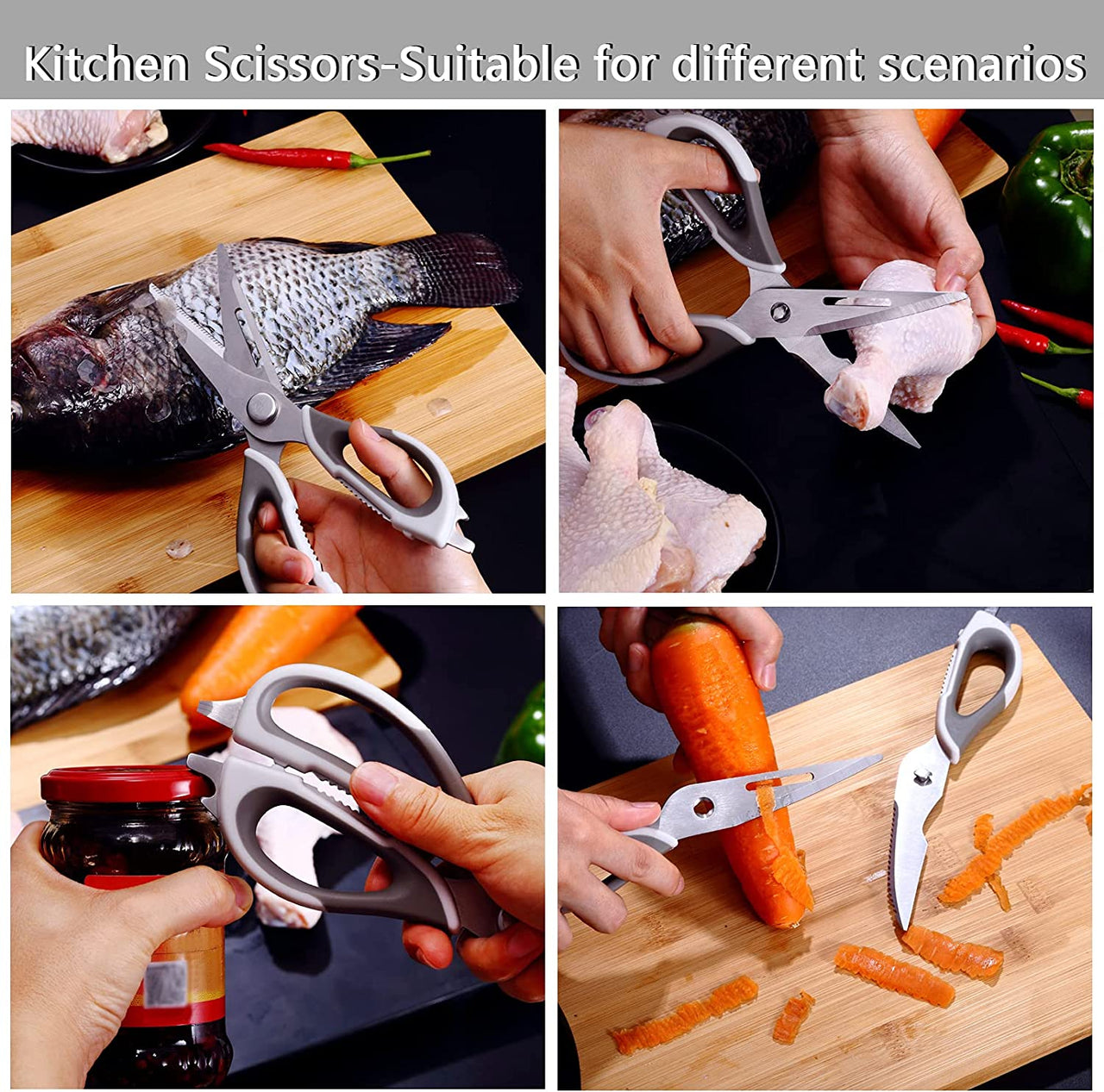 Heavy Duty Kitchen Scissors Kitchen Shears Come Apart Multi-function Stainless Steel Utility Food Cooking Scissors with Non-slip Handle - InspiredGrabs.com