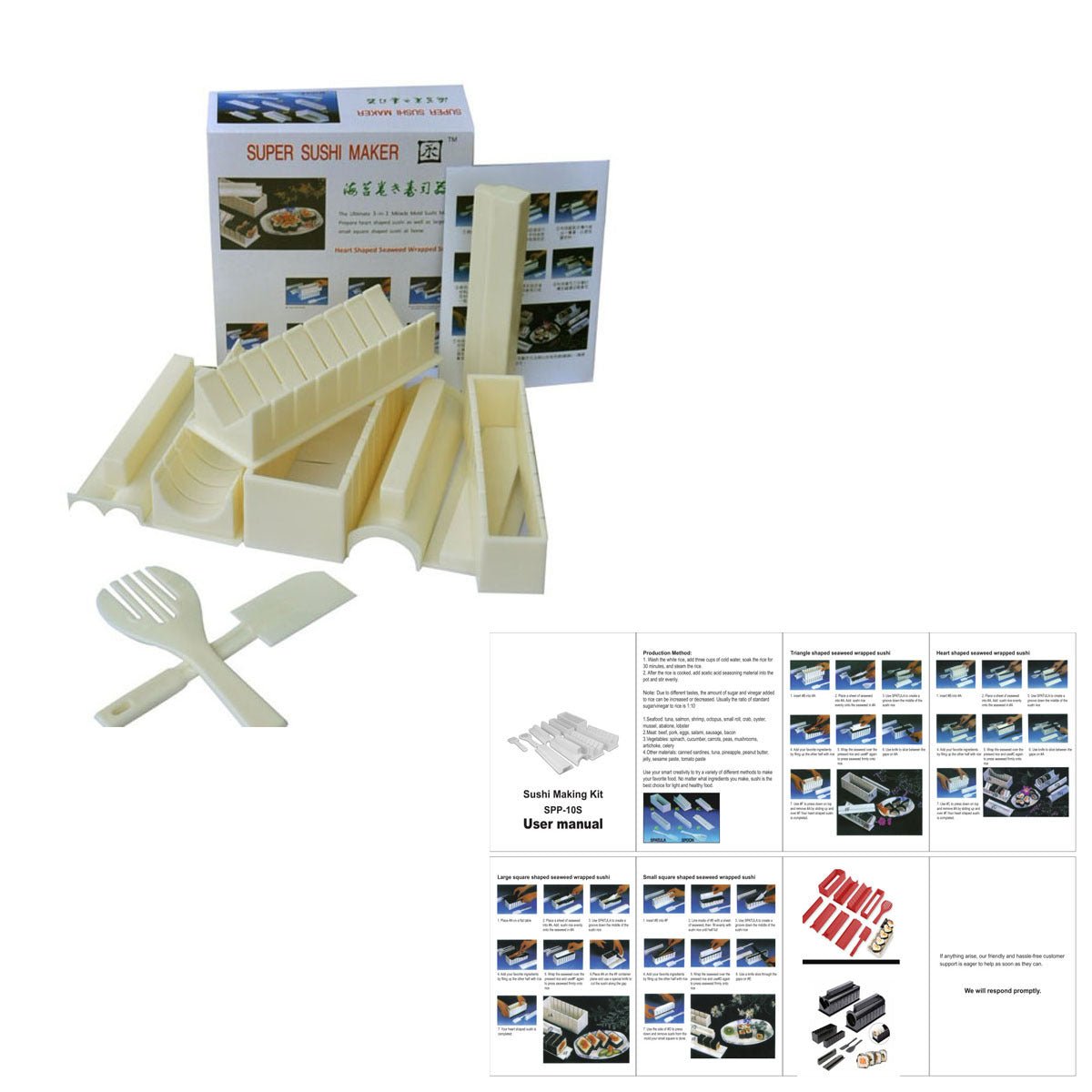 High-quality Plastic Manual Sushi Making Tool Kit with 5 Sushi Roll Molds - InspiredGrabs.com