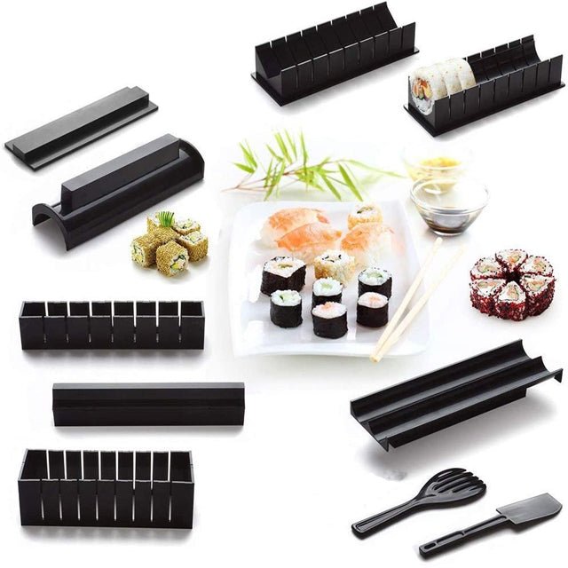 High-quality Plastic Manual Sushi Making Tool Kit with 5 Sushi Roll Molds - InspiredGrabs.com