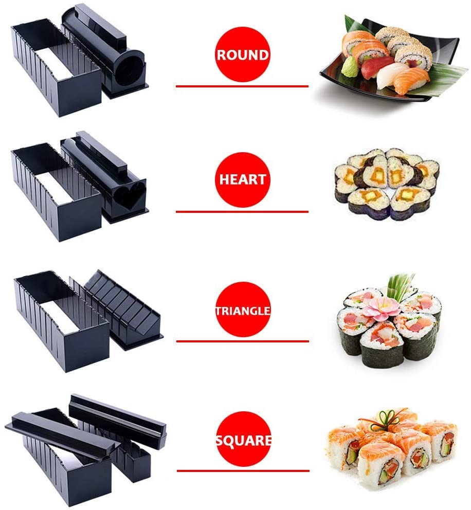 High-quality Plastic Manual Sushi Making Tool Kit with 5 Sushi Roll Molds - InspiredGrabs.com