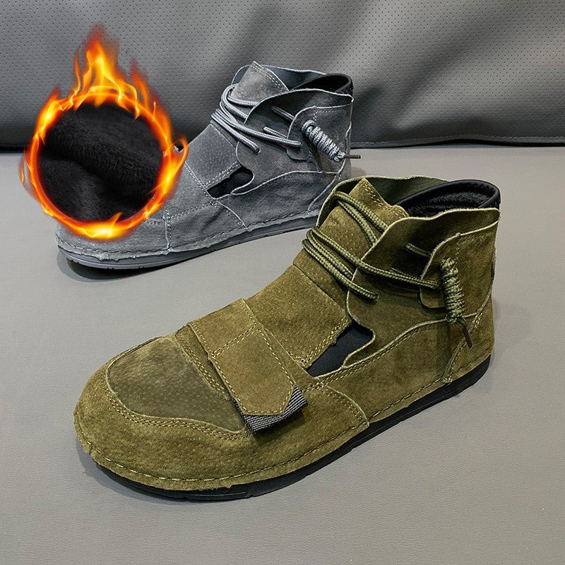 High Top Trendy Men Leather Velcro Shoes - InspiredGrabs.com