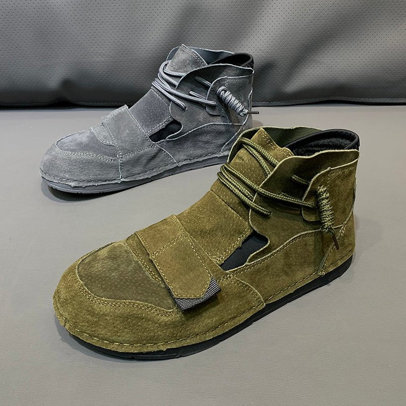 High Top Trendy Men Leather Velcro Shoes - InspiredGrabs.com