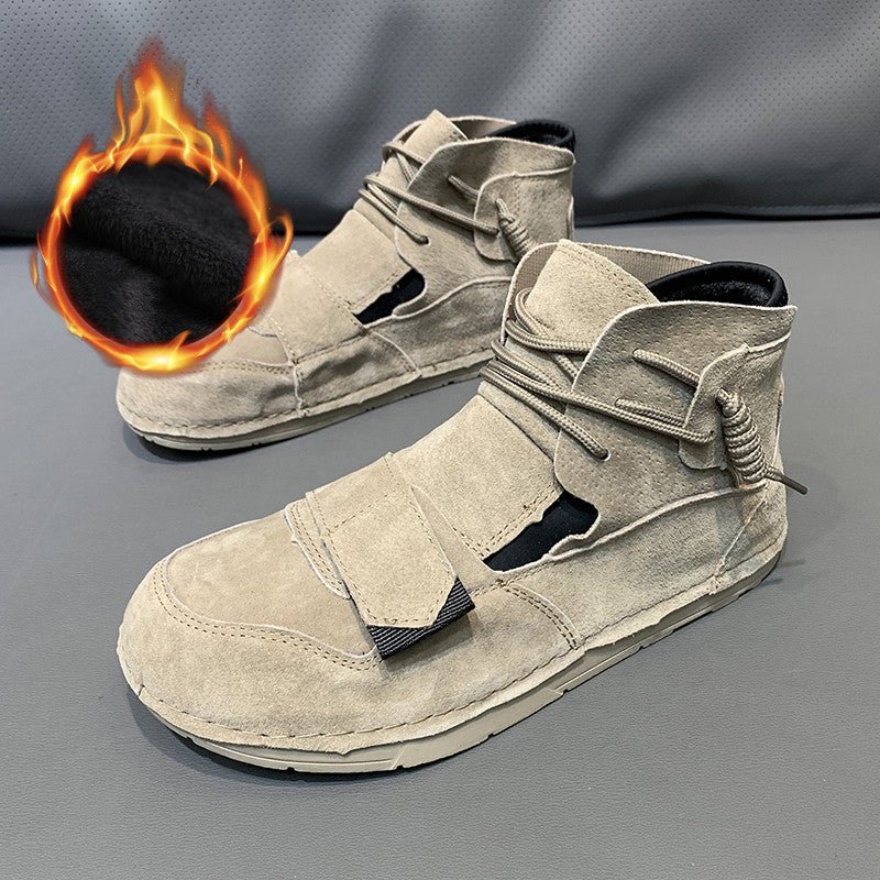 High Top Trendy Men Leather Velcro Shoes - InspiredGrabs.com