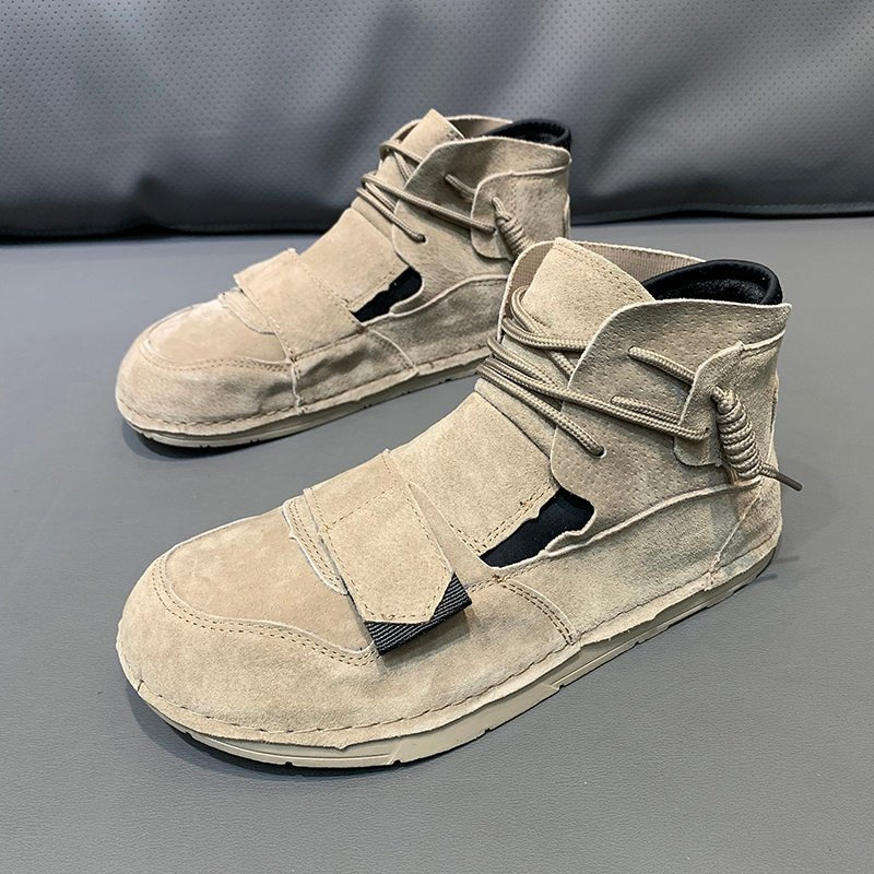 High Top Trendy Men Leather Velcro Shoes - InspiredGrabs.com